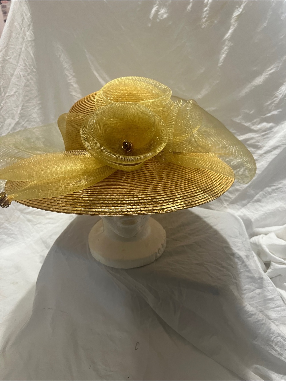 Yellow Decorative Women's Dress Hat with Floral Accent